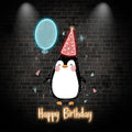 Little Penguin with Balloon Birthday Blessing Neon | LED Decoration Lights | Cute Birthday Party Decoration | Creative Gifts