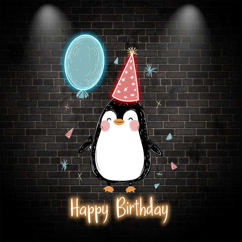 Little Penguin with Balloon Birthday Blessing Neon | LED Decoration Lights | Cute Birthday Party Decoration | Creative Gifts
