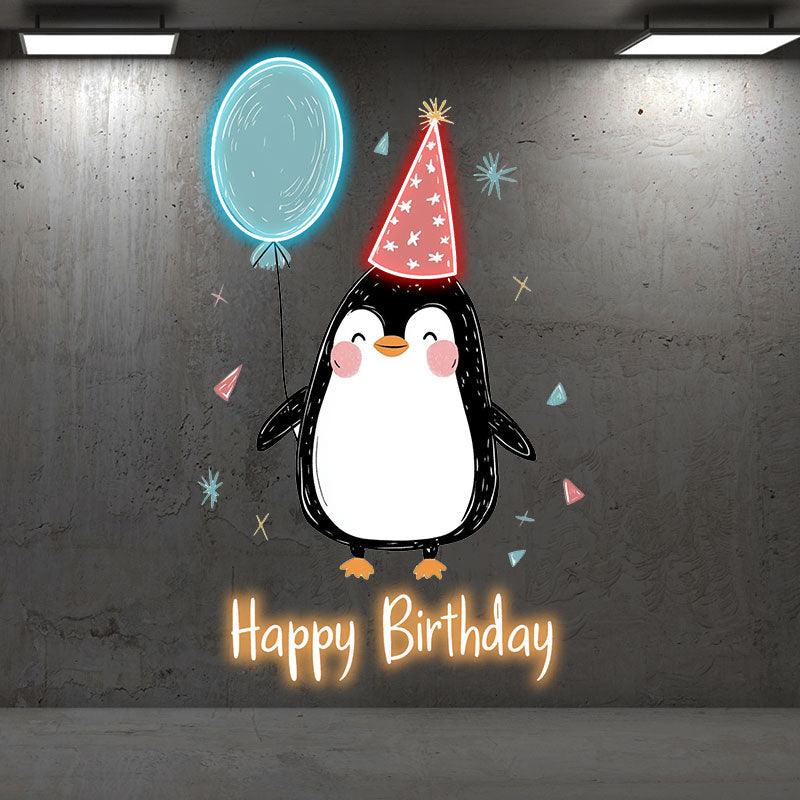 Little Penguin with Balloon Birthday Blessing Neon | LED Decoration Lights | Cute Birthday Party Decoration | Creative Gifts