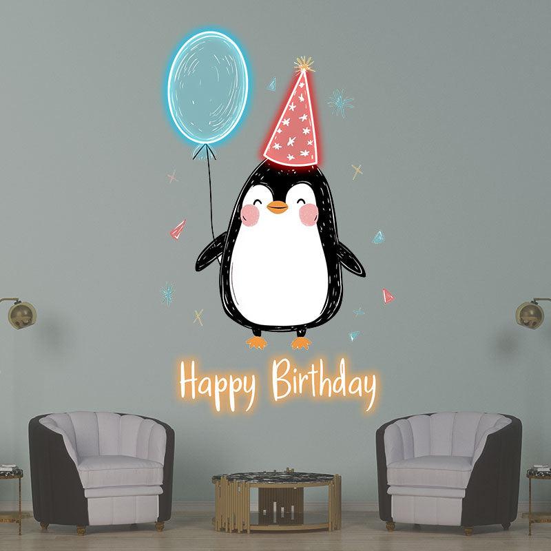 Little Penguin with Balloon Birthday Blessing Neon | LED Decoration Lights | Cute Birthday Party Decoration | Creative Gifts