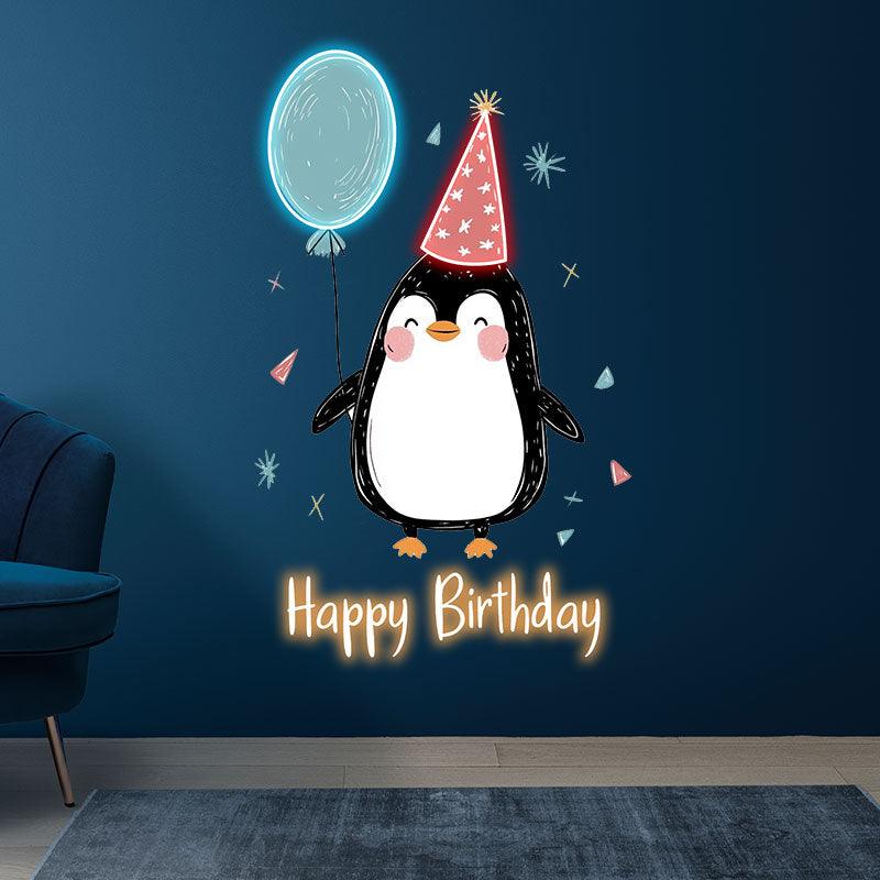 Little Penguin with Balloon Birthday Blessing Neon | LED Decoration Lights | Cute Birthday Party Decoration | Creative Gifts