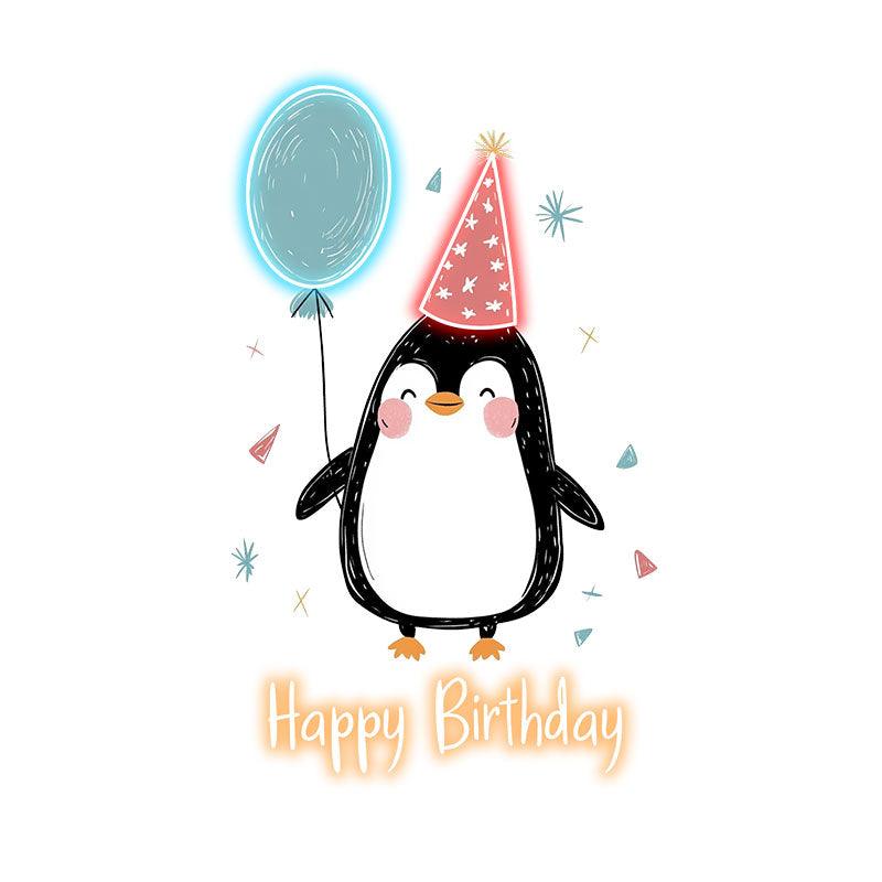 Little Penguin with Balloon Birthday Blessing Neon | LED Decoration Lights | Cute Birthday Party Decoration | Creative Gifts
