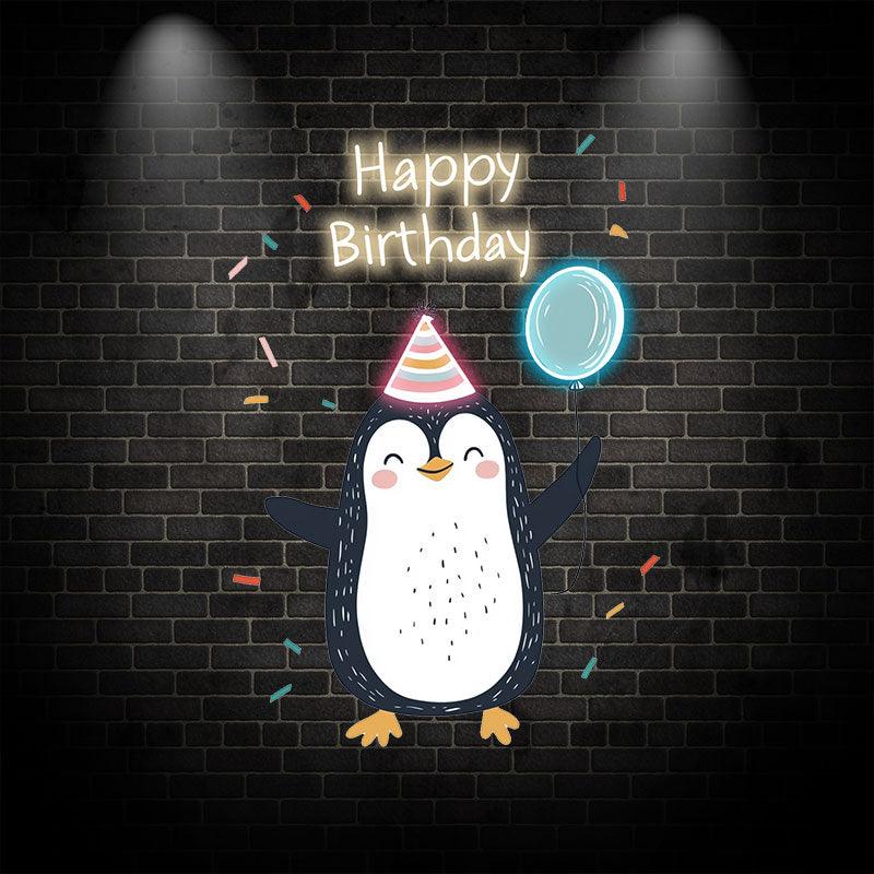 Little Penguin with Balloon Birthday Blessing Neon | LED Decoration Lights | Cute Birthday Party Decoration | Creative Gifts