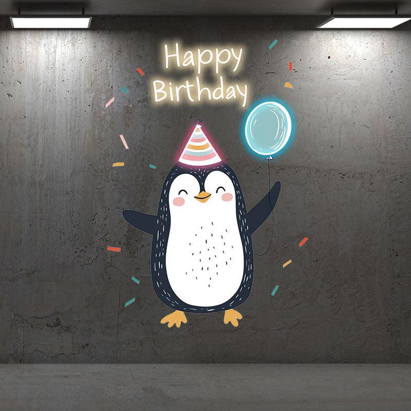 Little Penguin with Balloon Birthday Blessing Neon | LED Decoration Lights | Cute Birthday Party Decoration | Creative Gifts