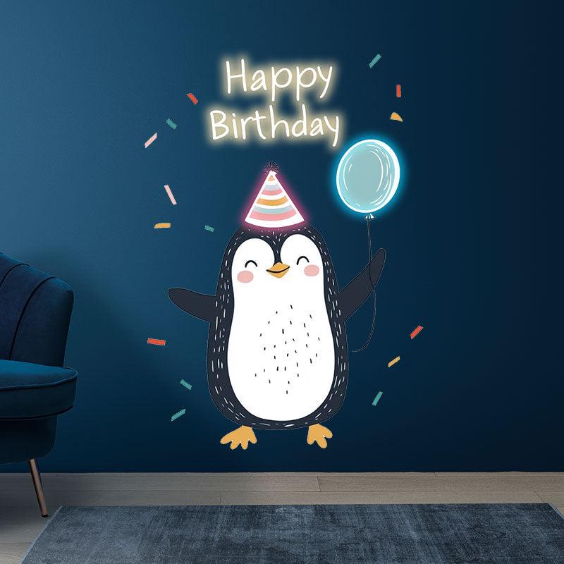 Little Penguin with Balloon Birthday Blessing Neon | LED Decoration Lights | Cute Birthday Party Decoration | Creative Gifts