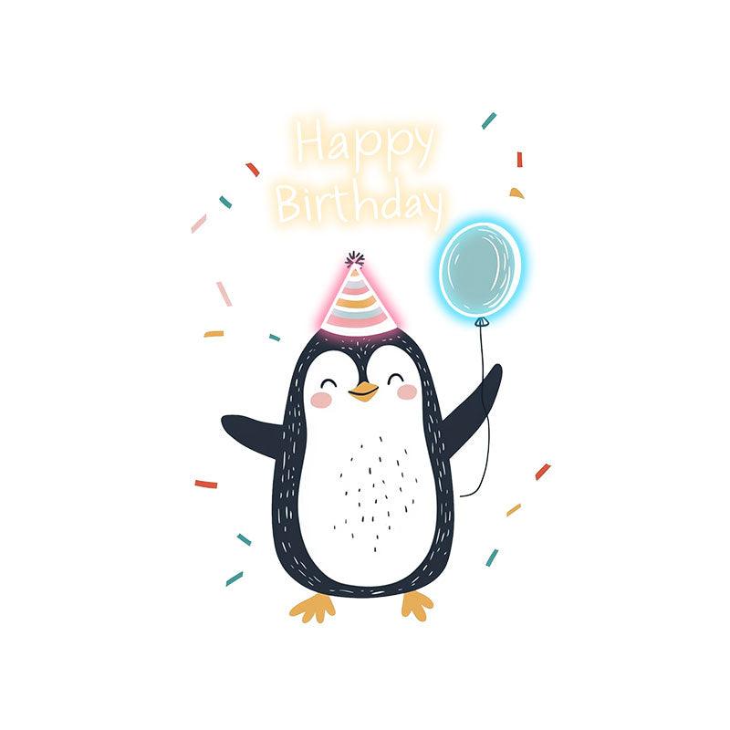 Little Penguin with Balloon Birthday Blessing Neon | LED Decoration Lights | Cute Birthday Party Decoration | Creative Gifts
