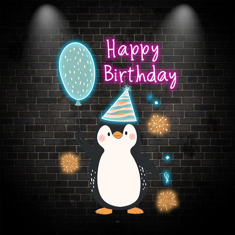 Little Penguin with Balloon Birthday Blessing Neon | LED Decoration Lights | Cute Birthday Party Decoration | Creative Gifts
