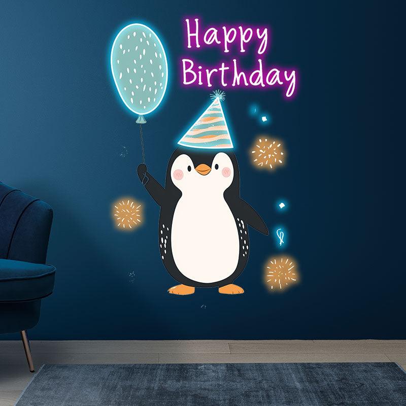 Little Penguin with Balloon Birthday Blessing Neon | LED Decoration Lights | Cute Birthday Party Decoration | Creative Gifts