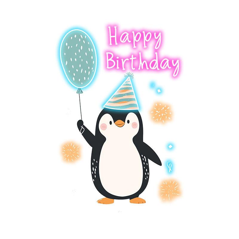 Little Penguin with Balloon Birthday Blessing Neon | LED Decoration Lights | Cute Birthday Party Decoration | Creative Gifts