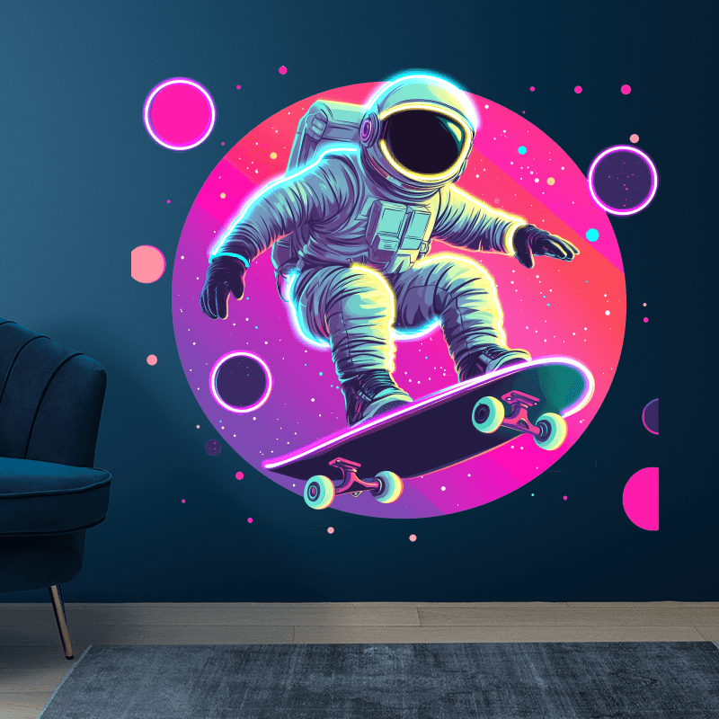 Spaceman Skateboard Jumping LED Neon signs Light - Round Space Background Decoration Light | Creative Home, Party, Gifts