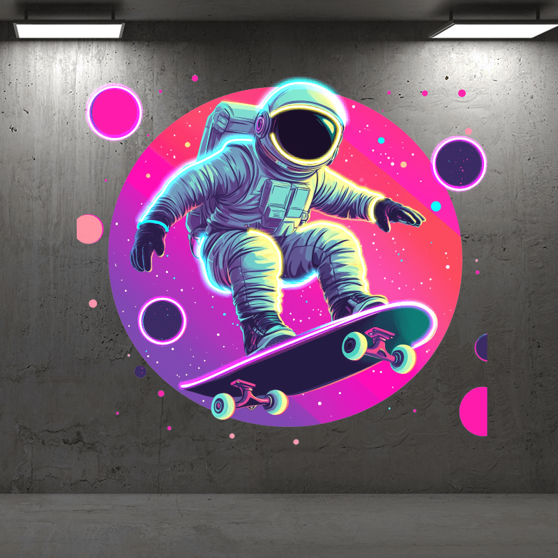 Spaceman Skateboard Jumping LED Neon signs Light - Round Space Background Decoration Light | Creative Home, Party, Gifts