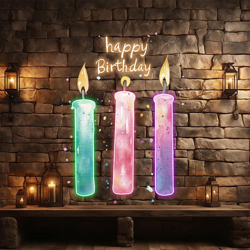Three LED neon signs Candle Lights - Creative birthday wishes decoration, light up the party atmosphere