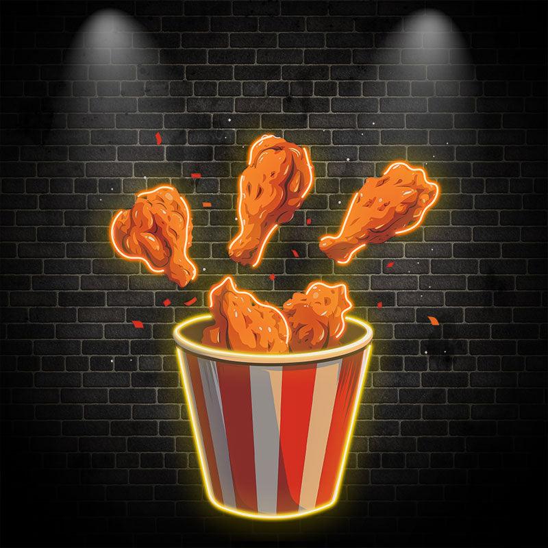 Creative LED Neon Lights - Delicious Fried Chicken Bucket Decoration, Fried Chicken Legs Popping Out, Perfect Restaurant or Party Ambience