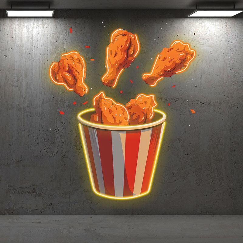 Creative LED Neon Lights - Delicious Fried Chicken Bucket Decoration, Fried Chicken Legs Popping Out, Perfect Restaurant or Party Ambience
