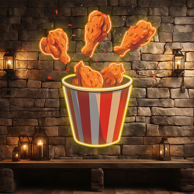 Creative LED Neon Lights - Delicious Fried Chicken Bucket Decoration, Fried Chicken Legs Popping Out, Perfect Restaurant or Party Ambience