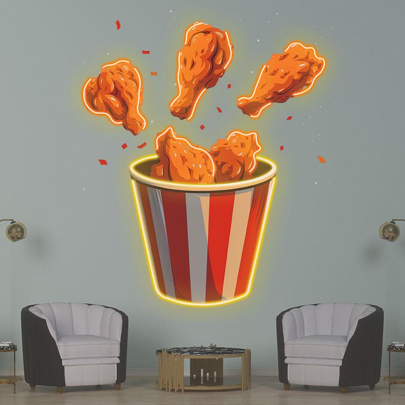 Creative LED Neon Lights - Delicious Fried Chicken Bucket Decoration, Fried Chicken Legs Popping Out, Perfect Restaurant or Party Ambience