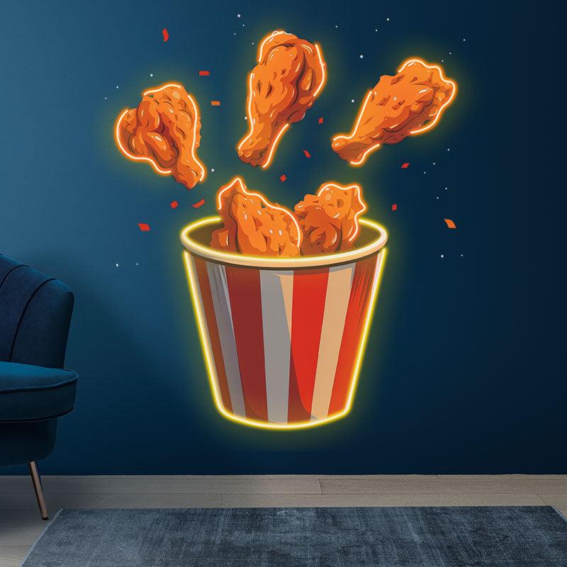 Creative LED Neon Lights - Delicious Fried Chicken Bucket Decoration, Fried Chicken Legs Popping Out, Perfect Restaurant or Party Ambience