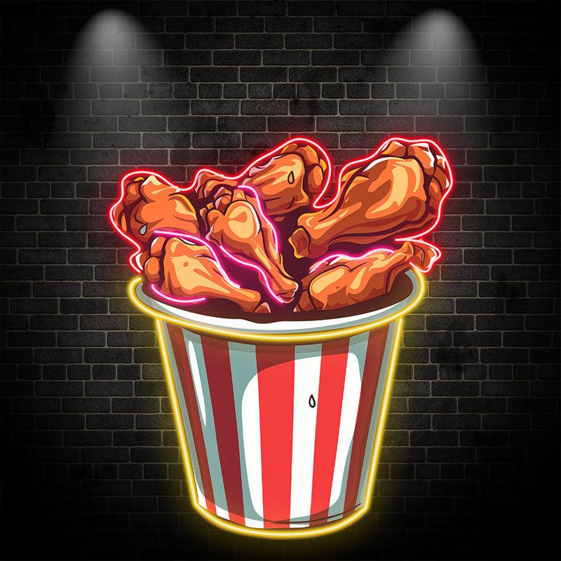 Creative LED Neon Lights - Delicious Fried Chicken Legs Bucket Decoration, Dynamic Fried Chicken Legs Effect, Perfect Restaurant and Party Ambience