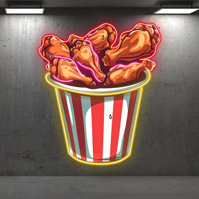 Creative LED Neon Lights - Delicious Fried Chicken Legs Bucket Decoration, Dynamic Fried Chicken Legs Effect, Perfect Restaurant and Party Ambience