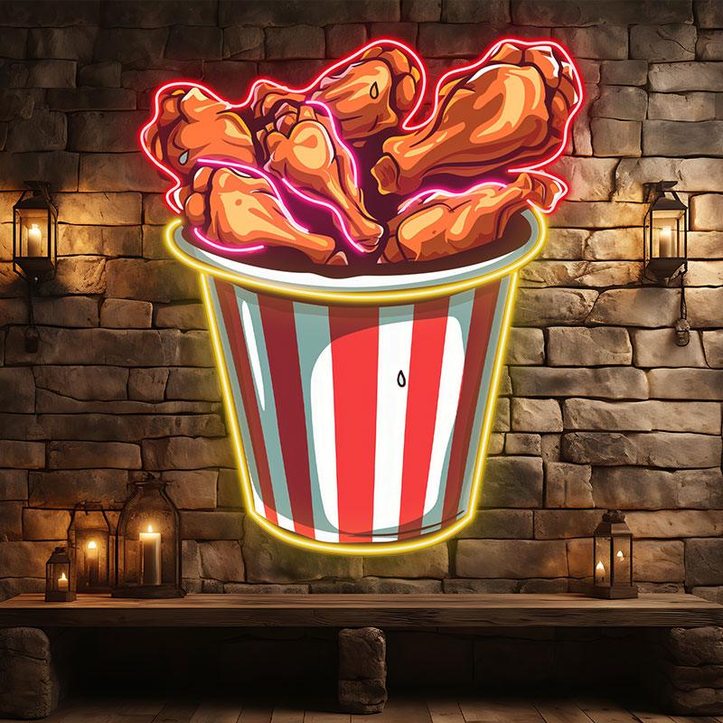 Creative LED Neon Lights - Delicious Fried Chicken Legs Bucket Decoration, Dynamic Fried Chicken Legs Effect, Perfect Restaurant and Party Ambience
