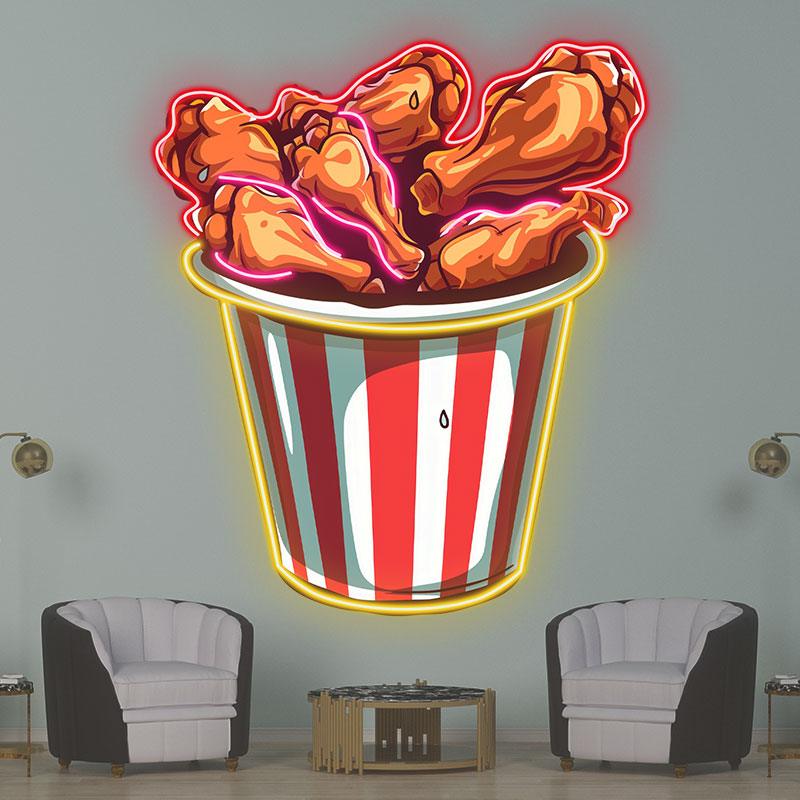 Creative LED Neon Lights - Delicious Fried Chicken Legs Bucket Decoration, Dynamic Fried Chicken Legs Effect, Perfect Restaurant and Party Ambience