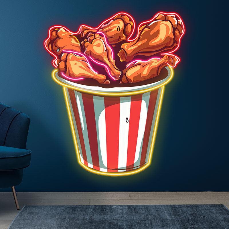 Creative LED Neon Lights - Delicious Fried Chicken Legs Bucket Decoration, Dynamic Fried Chicken Legs Effect, Perfect Restaurant and Party Ambience