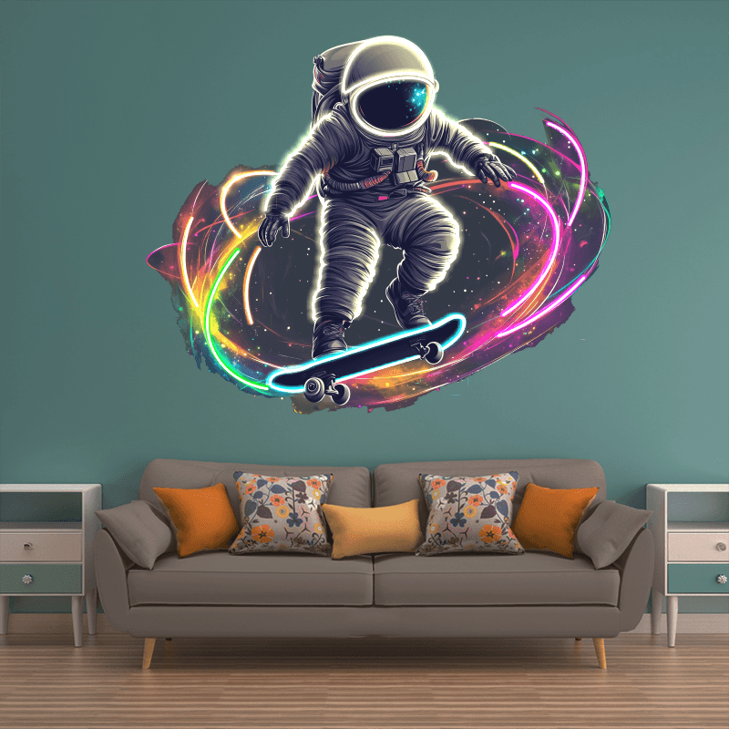 Cool Colorful Star Background LED Neon signs Lights - Spaceman Skateboard Jump Decoration Lights | Creative Home, Party, Gifts