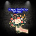 Hand Flower Birthday Wishes Neon signs | LED Decoration Lights | Creative Gifts | Suitable for Birthday Party, Home Decoration