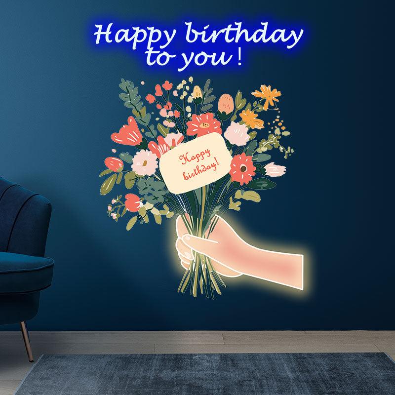 Hand Flower Birthday Wishes Neon signs | LED Decoration Lights | Creative Gifts | Suitable for Birthday Party, Home Decoration