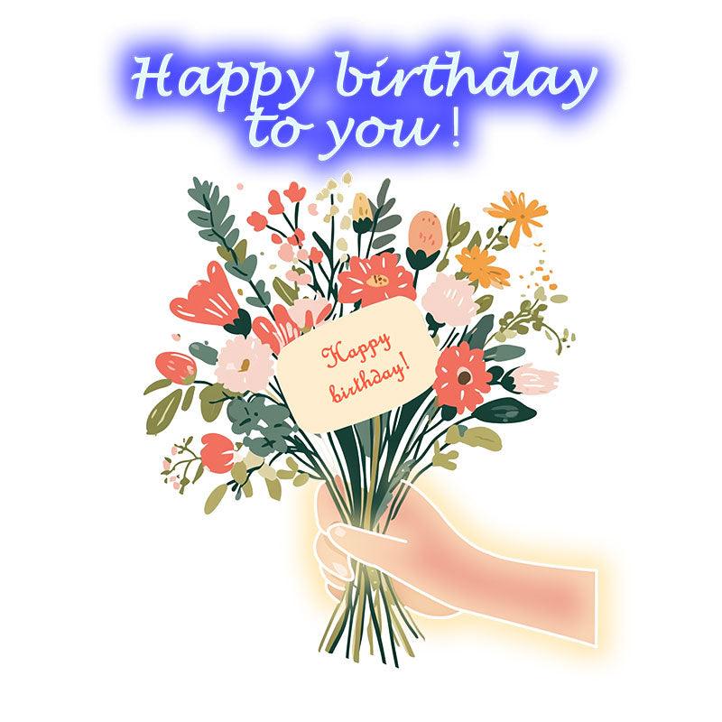 Hand Flower Birthday Wishes Neon signs | LED Decoration Lights | Creative Gifts | Suitable for Birthday Party, Home Decoration