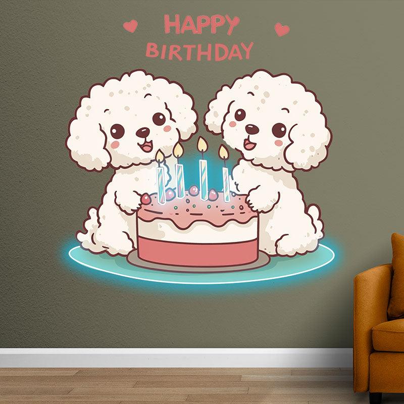 Cute Puppy Around Cake Happy Birthday Neon signs | LED Decoration Lights | Creative Birthday Gifts | Indoor Party Decoration
