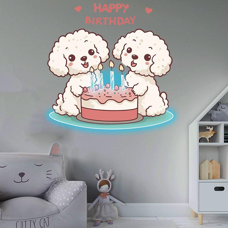 Cute Puppy Around Cake Happy Birthday Neon signs | LED Decoration Lights | Creative Birthday Gifts | Indoor Party Decoration
