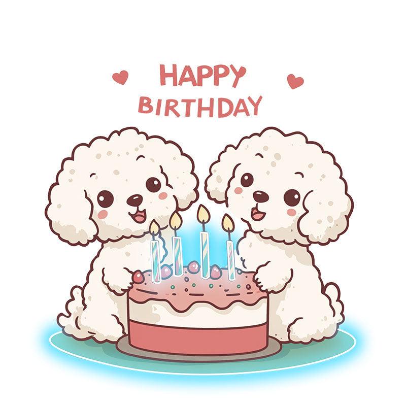 Cute Puppy Around Cake Happy Birthday Neon signs | LED Decoration Lights | Creative Birthday Gifts | Indoor Party Decoration