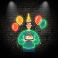 Man Wearing Hat Holding Birthday Cake Neon signs | LED Decoration Lights | Floating Balloon Birthday Wishes | Creative Party Favors
