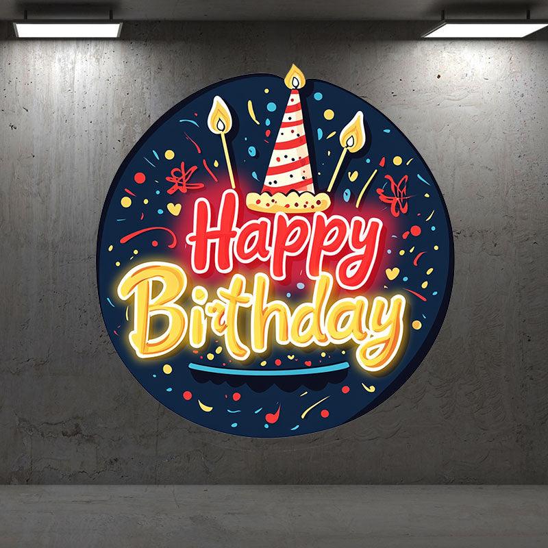 Round Happy Birthday Neon signs| LED Decoration Lights | Atmosphere Candle & Cake Design | Creative Birthday Party Decoration