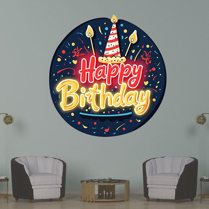 Round Happy Birthday Neon signs| LED Decoration Lights | Atmosphere Candle & Cake Design | Creative Birthday Party Decoration