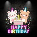 Two Bears Around Cake Birthday Blessing Neon sign Lights | LED Decoration Lights | Cute Birthday Party Decoration | Creative Gifts
