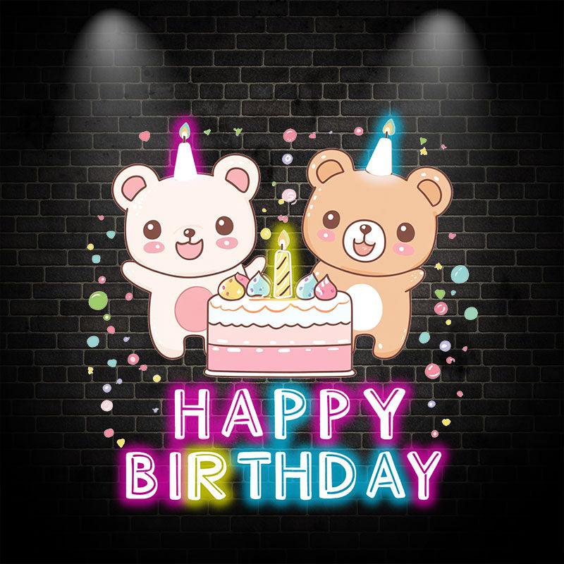 Two Bears Around Cake Birthday Blessing Neon sign Lights | LED Decoration Lights | Cute Birthday Party Decoration | Creative Gifts