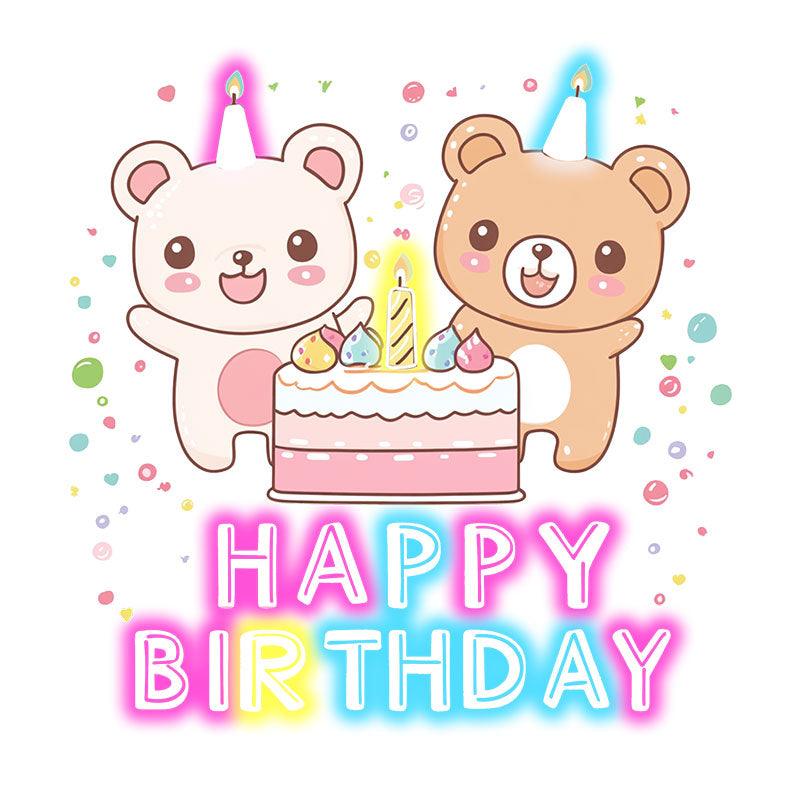 Two Bears Around Cake Birthday Blessing Neon sign Lights | LED Decoration Lights | Cute Birthday Party Decoration | Creative Gifts