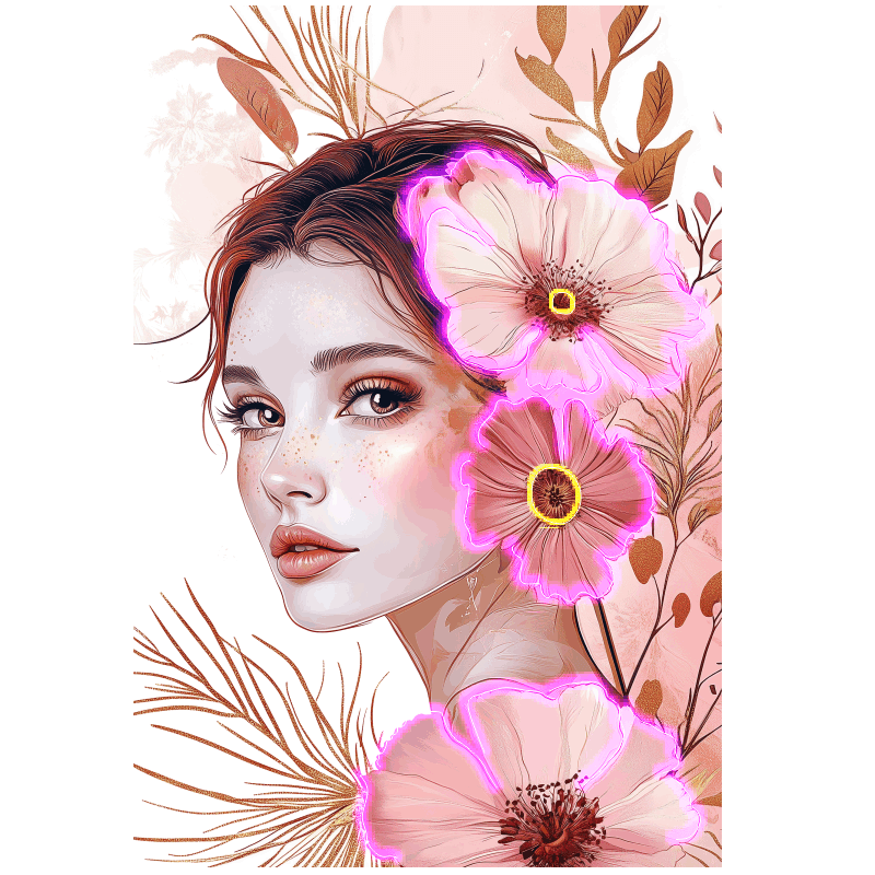 Stylish European and American Beauty Side Face Neon signs Lights - LED Decorative Lights Surrounded by Pink Flowers, Personalized Home and Creative Space Lighting