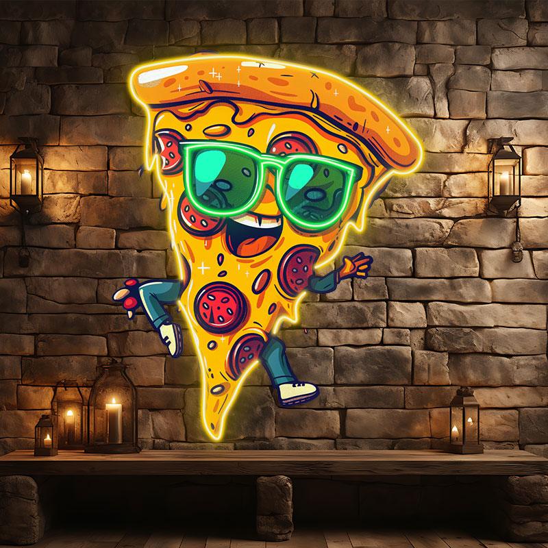 Dancing Pizza LED Neon signs Lights - Wearing Sunglasses Smile Showing Teeth Creative Decoration Lights | Home, Party, Restaurant Favors