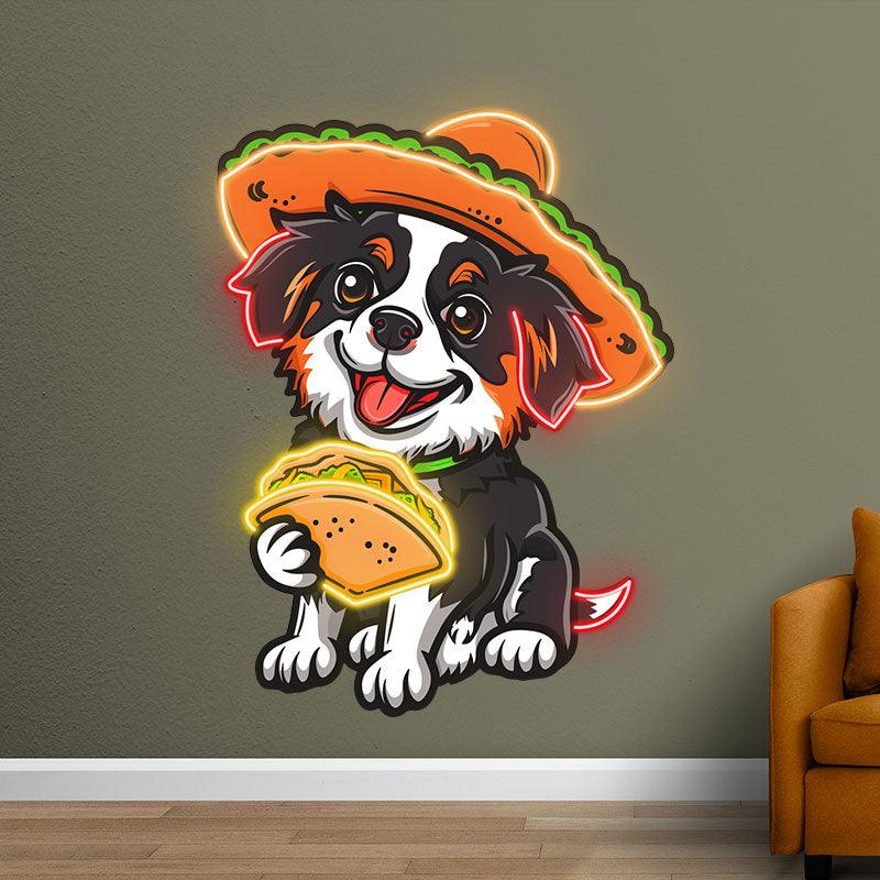 Cute Puppy Neon signs Lights - LED Lights, Hat Wearing Hand Holding Pizza, Funny Home Decor, Perfect Party Vibe