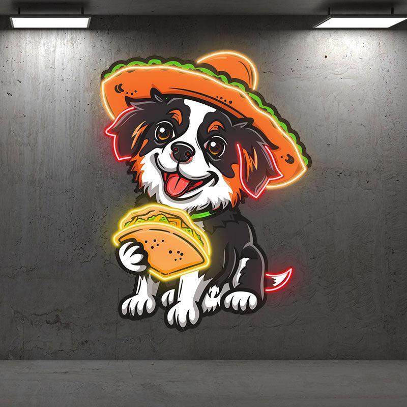 Cute Puppy Neon signs Lights - LED Lights, Hat Wearing Hand Holding Pizza, Funny Home Decor, Perfect Party Vibe