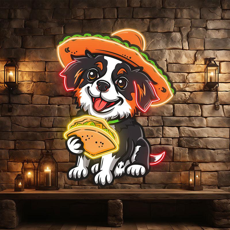 Cute Puppy Neon signs Lights - LED Lights, Hat Wearing Hand Holding Pizza, Funny Home Decor, Perfect Party Vibe