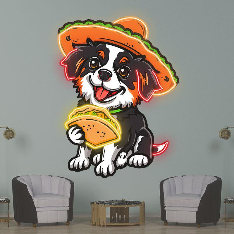 Cute Puppy Neon signs Lights - LED Lights, Hat Wearing Hand Holding Pizza, Funny Home Decor, Perfect Party Vibe