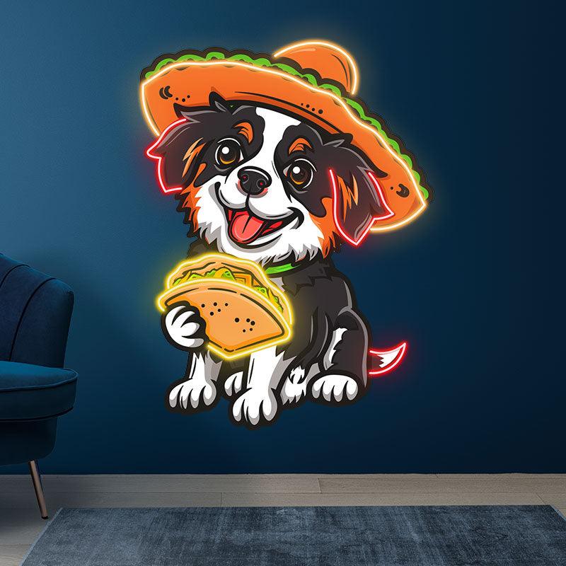 Cute Puppy Neon signs Lights - LED Lights, Hat Wearing Hand Holding Pizza, Funny Home Decor, Perfect Party Vibe
