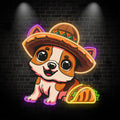 Cute Puppy Neon signs Lights - LED Lights with Hat Smile Next to Burger Design, Creative Home Decor, Perfect Party Vibe