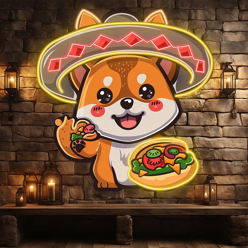 Cute Puppy Neon signs Lights - LED Lights, Head with Swimming Ring and Hand with Pizza, Funny Home Decoration, Perfect Party Vibe