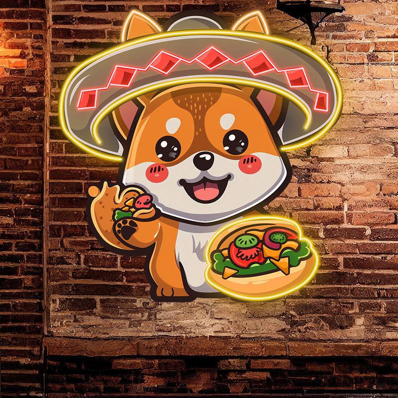 Cute Puppy Neon signs Lights - LED Lights, Head with Swimming Ring and Hand with Pizza, Funny Home Decoration, Perfect Party Vibe