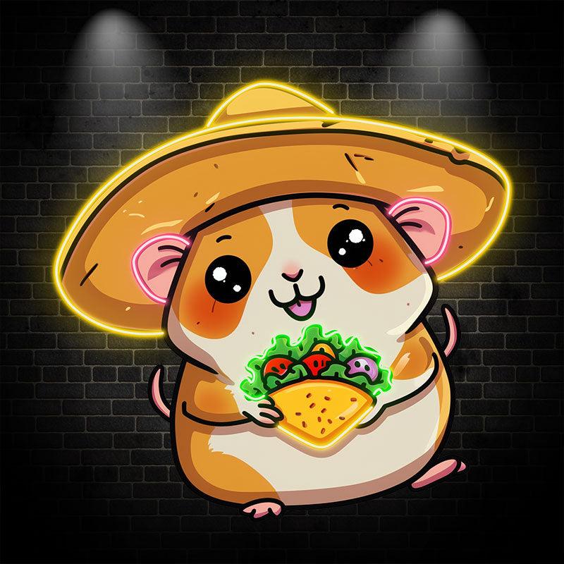 Cute Little Mouse Neon signs Lights - LED Lights with Big Hat and Pizza in Hand, Funny Home Decor, Perfect Party Vibe